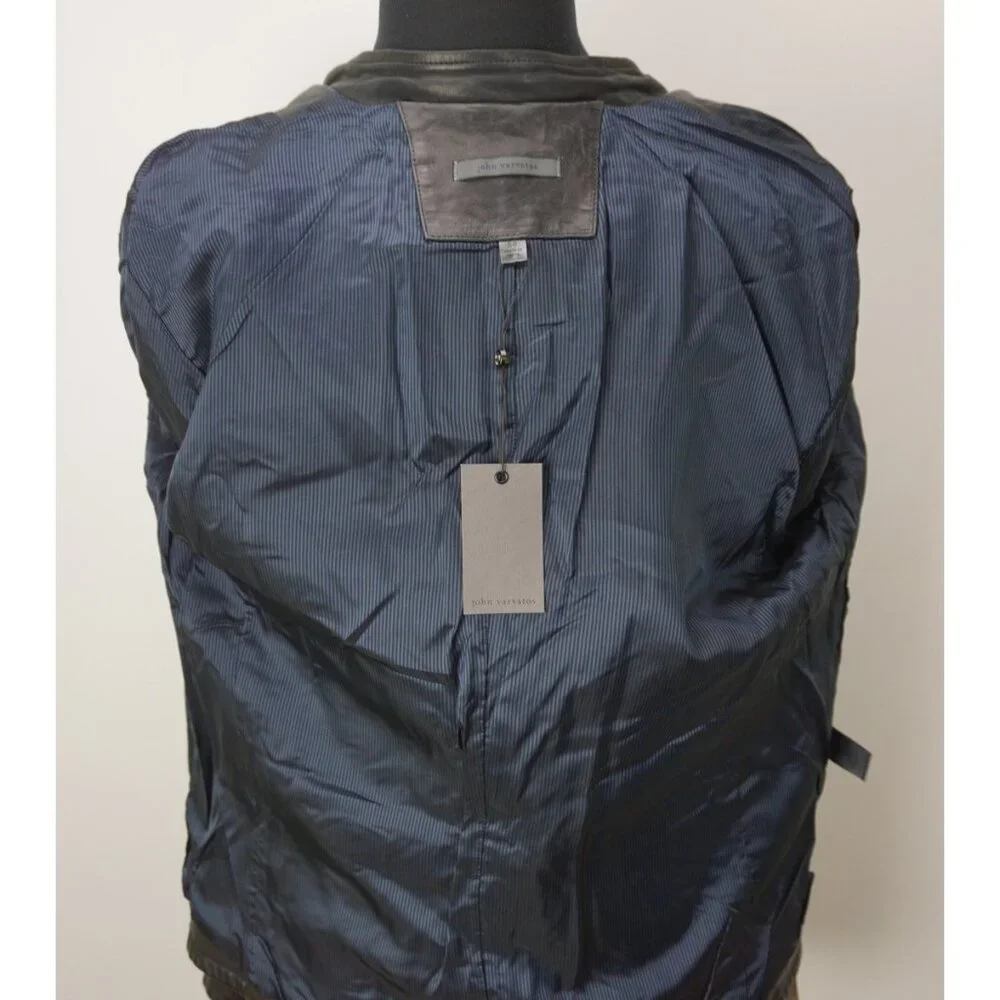 John Varvatos Indigo Motorcycle Biker Sheep Leather Jacket Coat Sz 50 NEW - Picture 5 of 8